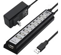 Powered USB Hub 2.0, VIENON 10-Port USB Hub USB Extender Splitterwith Individual LED Indicator Light for MacBook, PC, Laptop, Desktop