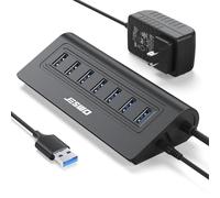Powered USB Hub, JESWO 7-Port USB 3.0 Hub, Aluminum USB Data Hub with 3.3ft Cable, USB Hub 3.0 Powered with 20W Power Adapter for MacBook, Mac Pro/mini, iMac, XPS, PC, USB-Flash Drives, etc. (Black)