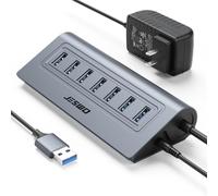 Powered USB Hub, JESWO 7-Port USB 3.0 Hub, Aluminum USB Data Hub with 3.3ft Cable, USB Hub 3.0 Powered with 5V/4A Power Adapter for MacBook, Notebook PC, USB-Flash Drives, Mobile HDD and More (Grey)