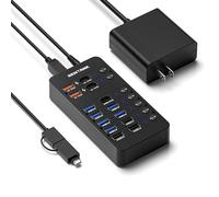 Powered USB Hub, SENTANK 14 Port USB 3.0 Hub Splitter (6 USB 3.0 Data Ports + 4 Fast Charging Ports) with Independent LED On/Off Switch, with 60W Power Adapter for Mac, PC