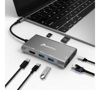 PowerEnvy USB C HUB,7-in-1 USB Adapter Multiport Data HUB with 60W Type C Charging 5Gbps 2 USB A 4K HDMI 1000M Ethernet TF/MicroSD Data Transfer Port for MacBook,iPad Pro/Air,XPS,MateBook,More