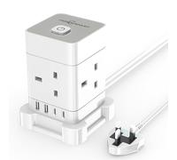PowerFast 4 Way Multi Plug Extension Socket Power Strip, Cube Extension Lead with USB Slots, 3M USB Extension Cable,2 USB-C,2 USB-A, Child Safety Surge Protected Extension Cord with Switch (White, 3M)