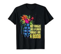 Powerfrau Not Fragile Like A Flower Fragile Like A Bomb T-Shirt, Men, Black, 5X-Large