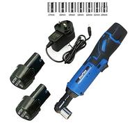 Powerful 12V Electric Cordless Right Angle Wrench 3/8'' Ratchet Tool Charger Kit 40N.m Torque with LED Lamp+ 2 Li-Ion Batteries + 1 Fast Charger + 7 Sockets Set