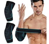 Powerful 2 Pack Elbow Brace with Strap, Tennis Elbow Brace Elbow Support Women Men Arm Supports Compression Sleeves for Weightlifting Golfers Gym (M)