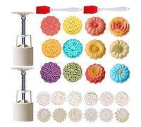 Powerful 2 Set Mooncake Mould 50g Moon Cake Molds with 12 Pcs Mooncake Press Stamps