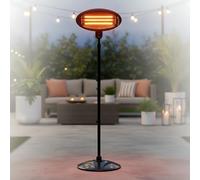 Powerful 2KW Freestanding Electric Patio Heater - Weatherproof Outdoor Garden Warmer with Adjustable Height, Safety Tip Switch & Infrared Heating - Ideal for Terrace, Balcony & Gazebo