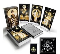 Powerful Black Gold Moon Phase Tarot Cards with Guidebook, 78 Classic Celestial Tarot Deck for Beginners, Includes Altar Cloth, 3 Acrylic Stands and Velvet Pouch for Learning and Daily Guidance