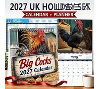 Powerful Chicken Calendar 2027, Spiral Wall Calendar & Monthly Planner, A | Funny Big Cock Calendar Style Photos with A3 Planner, Thick 200g Copperplate Paper, Desk Calendar 2027 for Workspaces, Family