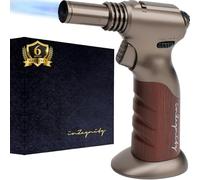 Powerful Dual Flame Style+Triple Adjustable Flame Size in One Hand Butane Torch-by inZaynity-Refillable Blow Torch Continuous Flame Lock,Soldering,Cooking,BBQ,Crème Brulee,Welding,Resin (Brown Steel)