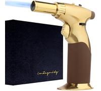 Powerful Dual Flame Style+Triple Adjustable Flame Size in One Hand Butane Torch-by inZaynity-Refillable Blow Torch Continuous Flame Lock,Soldering,Cooking,BBQ,Crème Brulee,Welding,Resin (Gold Metal)