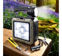 Powerful Floodlight Torch and Essential Tools Emergency Kit - 260 Lumen Side Light, 200 Lumen Handle Torch, Solar Charging, Type-C Power Bank, Multi Tool Set