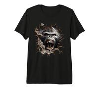 Powerful Gorilla Roar Breaking Through Wall Premium T-Shirt