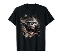 Powerful Gorilla Roar Breaking Through Wall Value Graphic T-Shirt, Men, Black, XL