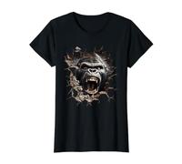 Powerful Gorilla Roar Breaking Through Wall Value Graphic T-Shirt, Women, Black, S
