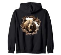 Powerful Grizzly Bear Breaking Through Design Zip Hoodie