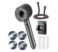 Powerful High Pressure Shower Head, Handheld with Filter for Hard Water, 4 Spray Modes with Pause Button, Includes 1.5m Hose and Adjustable Holder, Ideal for Shower, Tub & Pet Cleaning-Light Grey
