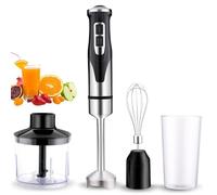 Powerful Immersion Hand Blender with Stainless Steel Shaft, Whisk & Beaker, Adjustable Speed, for Purees, Soups, Smoothies
