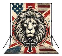 Powerful-Lion-Cross-America 5x7ft Photography Backdrop, Photo Background With Rod Pocket, Foldable Studio Backdrop For Birthday, Wedding, Party Decoration