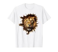 Powerful Lion Head Emerging Cracked Wall Value Graphic T-Shirt, Men, White, S