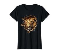 Powerful Lion Head Emerging Cracked Wall Value Graphic T-Shirt, Women, Black, XS