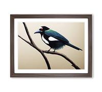 Powerful Magpie Bird Framed Print | A2 Walnut Framed Wall Art | Ready to Hang | Modern Nature Picture | Living Room Bedroom Lounge Office