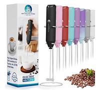 Powerful Milk Frother Handheld Foam Maker, Mini Whisk Drink Mixer for Coffee, Cappuccino, Latte, Matcha, Hot Chocolate, With Stand, Black