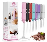 Powerful Milk Frother Handheld Foam Maker, Mini Whisk Drink Mixer for Coffee, Cappuccino, Latte, Matcha, Hot Chocolate, with Stand, Pink