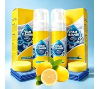 Powerful & Multipurpose Car Interior Foam Cleaner,4-in-1 Multi-Foam Cleaner for CarI nterior,Bathroom Tiles,Sofa Upholstery,Lemon Fresh Scent,Quick Spray & Wipe All Purpose Waterless Detailer (2 Set)