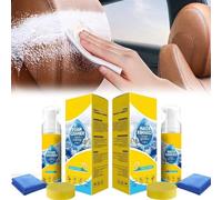 Powerful & Multipurpose Car Interior Foam Cleaner, Powerful All-Purpose Rinse-Free Foam Cleaner Spray for Leather, Fabric, Plastic, and Home Use, with Microfiber Towel and Sponge, 150ml (2pcs)