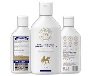 Powerful Organic Super Shine Horse Shampoo 500ml - Instant Antibacterial Skin Soothing Relief by Cooper and Gracie | Cleans Effectively & Shines Hair | Low-Lathering, Natural