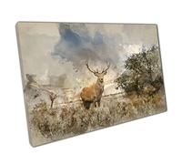 Powerful Red Stag Male Deer Standing In The Countryside Rustic Watercolour Style Wall Art Print On Canvas Picture For Home Office Decor 30x20cm (12x8In)