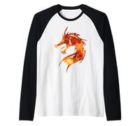 Powerful Rising Dragon Burning Flames Chinese Success Raglan Baseball Tee