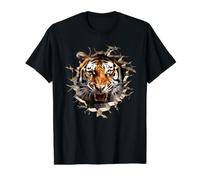 Powerful Tiger Emerging Cracked Wall Effect Value Graphic T-Shirt, Men, Black, S