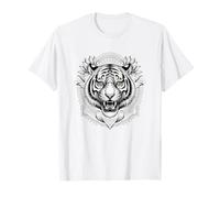 Powerful White Tiger Head Mandala Design T-Shirt