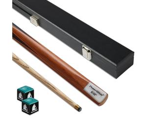 POWERGLIDE One 2-Piece Snooker Pool or Billiard Cue Case & Chalk Set | Ash Wood Cue, Hard Case & Green Chalk | Brass joint | Full Size 57' | 9.5mm tip