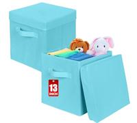 powerking 13inch Storage Box Bins, 2 Pack Foldable Fabric Storage Cube with Lid, Clothes Organizer Drawer For Closet And Toys Storage,33x33x33cm, Sky Blue
