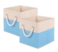 powerking 2 Pack Foldable Cube Storage Boxes，Two-Tone Fabric Linen Clothes Storage Bins Organizer Drawer with Cotton Rope Handles For Shelves, Nursery, Bedroom, Closet And Toys Storage, 27X27X28CM