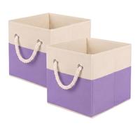 powerking 2 Pack Foldable Cube Storage Boxes，Two-Tone Fabric Linen Clothes Storage Bins Organizer Drawer with Cotton Rope Handles For Shelves, Nursery, Bedroom, Closet And Toys Storage, 27X27X28CM