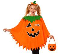 powerking 3PCS Halloween Pumpkin Costume for Women, Pumpkin Poncho for Adults with Headband and Candy Bag, Glow in the Dark Halloween Costume for Carnival Cosplay Party Dress