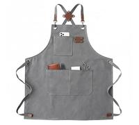 powerking Canvas Aprons for Men Women with Large Pockets，Heavy Duty Cross Back Work Apron, Adjustable Strap Kitchen Cooking Baking Bib Apron (Grey)