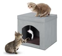 PowerKing Collapsible Cat Bed - Foldable Cat Cube & Cave, 13 x 13 x 13 inches (Grey)