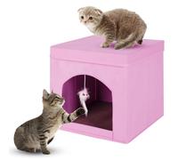 PowerKing Collapsible Cat Bed - Foldable Cat Cube & Cave, 13 x 13 x 13 inches (Pink)