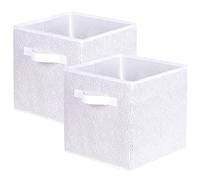 powerking Fabric Storage Box Bins, 2 Pack Foldable Cloth Storage Cube Organizer Drawer with 3D Embossed Rose Pattern For Closet And Toys Storage,27x27x28cm,White