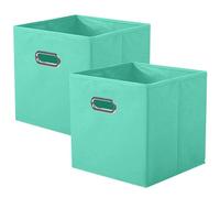 powerking Fabric Storage Box Bins, 2 Pack Foldable Cloth Storage Cube Organizer Drawer with Metal Handle For Closet And Toys Storage,Mint Green