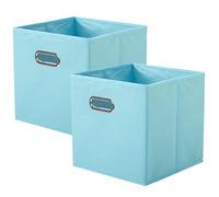 powerking Fabric Storage Box Bins, 2 Pack Foldable Cloth Storage Cube Organizer Drawer with Metal Handle For Closet And Toys Storage,Light Blue
