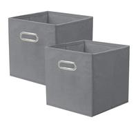 powerking Fabric Storage Box Bins, 2 Pack Foldable Cloth Storage Cube Organizer Drawer with Metal Handle For Closet And Toys Storage,Grey