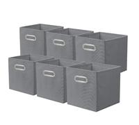 powerking Fabric Storage Box Bins, 6 Pack Foldable Cloth Storage Cube Organizer Drawer with Metal Handle For Closet And Toys Storage,Grey