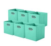 powerking Fabric Storage Box Bins, 6 Pack Foldable Cloth Storage Cube Organizer Drawer with Metal Handle For Closet And Toys Storage,Mint Green