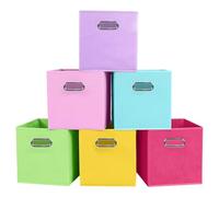 powerking Fabric Storage Box Bins, 6 Pack Foldable Cloth Storage Cube Organizer Drawer with Metal Handle For Closet And Toys Storage,Rainbow